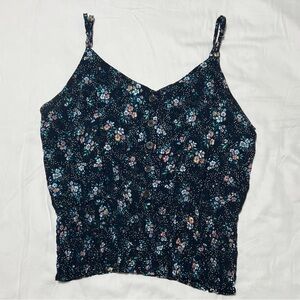 Size small navy button down tank with small flowers. Brand is Active USA.